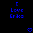 Blue pixelated text "I Love Erika" appears twice on a black background with two blue heart icons below.