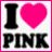 10 distinct 'I ❤️ PINK' icons with varying heart colors and styles, including solid, gradient, and pixelated patterns