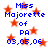 Blue text reads "Miss Majorette of PA 03.05.06" surrounded by red stars on a white background with pixelated rendering.