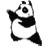 Four black-and-white panda icons in different poses against a gray background, each with distinct arm and leg positions.