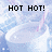 Pixelated image with light blue and white background displaying bold black text 'HOT HOT!' in uppercase letters.