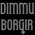 Pixelated image with text 'DIMMU BORGIR' and two circular icons featuring purple pentagrams and a skeleton figure.