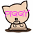 Pixelated cartoon cat with beige head and brown body, pink text overlay changing across frames.