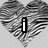 Black-and-white pixelated heart-shaped icon with text "i love zebras" overlaid in bold white letters on a light gray background.