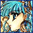 A 48x48 pixel buddy icon featuring a close-up of an anime-style character's face on the left and stylized text on the right, displayed as part of a contact sheet with two frames.