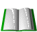 A sequence of book pages flipping through multiple states from open to closed, with green borders on the book cover.