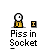 Pixel art animation of a yellow figure with a white head, performing a motion sequence with a small yellow object near its hand, set against a gray background with text below.
