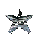 Animated star-shaped icon with metallic silver and black coloring, transitioning through multiple rotation states against a gray background.