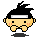 Pixel art character with black spiky hair, white headband, and yellow face in three of showing subtle pose changes