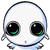 Two pixelated character faces side-by-side: left face has large black eyes with green highlights and a small pink mouth; right face winks with closed eye, open red mouth showing teeth, and pink cheeks.