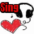 Animated icon with headphones, heart, musical notes, and red text reading "Sing Your Heart Out!" in three