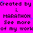 A static image with bright pink background displaying repeated text and small blue stars, showing partial repetition of 'Created by', 'MARATHON', 'See more', and 'of my work' in black pixelated font.