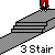 Pixelated animation of a character with white hair and red torso climbing three gray stairs, text '3 Stair' below.