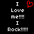 Black background with white pixelated text reading "I Love me!!!! I Rock!!!!!" and a red pixelated heart symbol above the text.