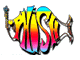 Static 80x60 pixel buddy icon featuring a stylized fish-shaped logo with rainbow gradient colors and black outlines on white background.