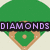 Pixelated baseball field with green grass and brown dirt, overlaid with purple text reading 'DIAMONDS ARE A GIRL'S BEST FRIEND!' in black-outlined letters.