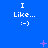 Blue background with repeated white text "I Like... :-)" and scattered purple pixelated stars.