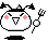 Pixelated character with pink cheeks and black antennae holds a fork in left hand, then replaces it with a spoon.