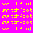 A static image of repeated yellow text on a bright pink background with scattered cyan and blue pixel artifacts.