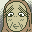 Pixel art contact sheet showing two frames of a 32x32 animated buddy icon with a character's face transitioning from full expression to partial view.