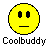 A 4x4 contact sheet of pixelated yellow smiley face icons with varying expressions, each labeled "Coolbuddy" below in black text on a gray background.