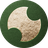 Circular icon with dark green background and light beige crescent shape, pixelated rendering, no visible text or additional elements.