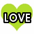 Green heart-shaped icon with 'LOVE' text, a green turtle-like character, and grayscale heart variations in a