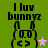 Green background with black text "I luv bunnyz" above a pixelated bunny face, featuring two star icons in different colors.