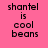 Four display the text 'shantel is cool beans' on a pink background with green highlight bars shifting across different words