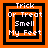 Four orange and black square frames with pixelated text reading 'Trick Or Treat Smell My Feet' arranged in a