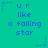 Pixelated cyan background with blue text reading 'ur like a falling star' and small star symbols in multiple positions.