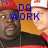 Pixelated image of a person wearing a red cap and dark clothing with blue text 'DO WORK' overlaid on an orange background.