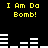 Yellow text "I Am Do Bomb!" appears in four positions on a black background with white horizontal bars, arranged in a -like pattern