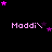 Pixelated text 'Moddi\' in pink with purple and pink stars scattered across a black background, animated star movement.