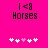 Pixelated text 'I <8 Horses' on bright pink background with five white/pink heart icons below, two versions show animation changes in heart positions.