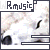 A static image of a white dog's face with black eyes and nose, overlaid by gray rectangular bars containing 'WR music' text in pixelated font.