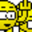 Pixelated yellow cartoon character with large white eyes, black pupils, and a wide open mouth, set against a white background.
