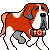 Pixel art of a Saint Bernard dog in walking cycle animation with red cross collar, brown and white fur, gray paws, and black nose.