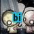 Animated sequence of a cartoon character with large eyes and gray hair, showing changing text overlays in different colors.