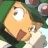 Pixelated anime-style character face with green hair and wide eyes on left, black background with white text "Anime IM" and signature "C0M" on right.
