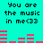 Cyan background with black text reading "You are the music in me<33" and red audio equalizer bars that shift between two states.