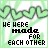 Animated contact sheet showing five frames of a pixel art icon with green heart wave border and text "WE WERE MADE FOR EACH OTHER" on white background, displaying color variations in the hearts across frames.