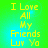 A static image with a green-to-blue gradient background displays yellow pixelated text reading "I Love All My Friends Luv Yo" in two identical vertical