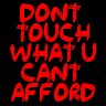Static 96x96 pixel buddy icon featuring bold red text on a black background with visible digital noise and slight color bleeding.