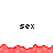 Pixelated red waveforms border white space with repeated 'sex' text in black pixel font, partially obscured by gray overlay on right.