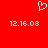 Red background with white pixelated heart symbol above two identical white pixelated date strings.