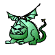 Green cartoon dragon with wings, tail, and sharp teeth in four distinct poses on gray background.