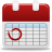 Red and white calendar icon with a grid layout, blue header bar, and red circular highlight on one cell.