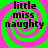 Four identical display 'little miss naughty' text over green and pink spiral backgrounds with no visible animation changes