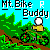 Pixelated icon shows a character riding a mountain bike on a dirt path with green foliage and blue sky background, text "Mt.Bike Buddy" at top.